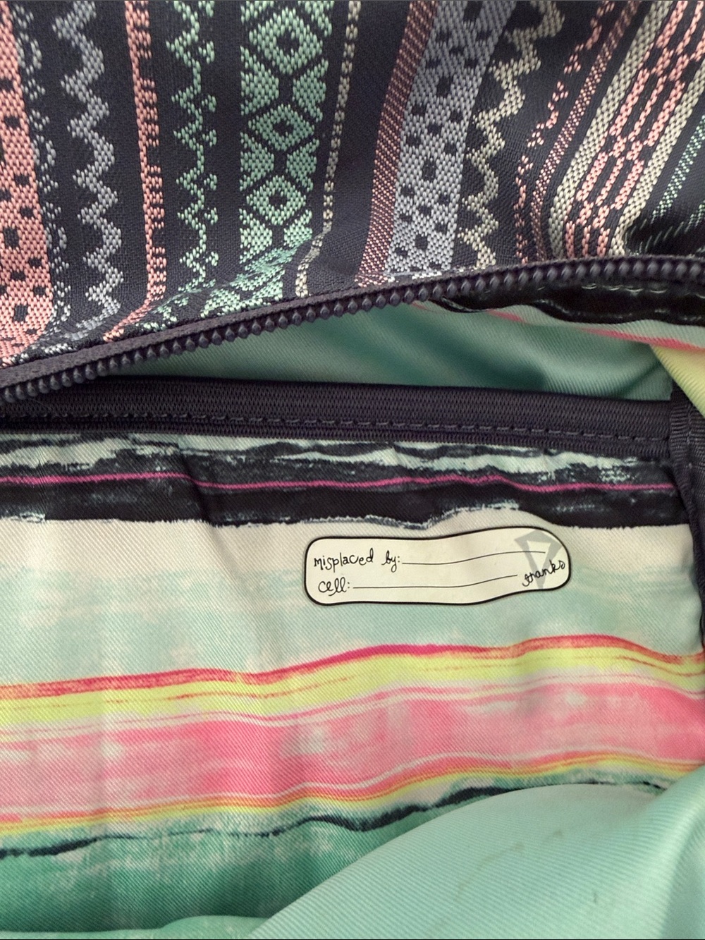 Striped Aztec Pattern Backpack in Mint, Navy & Blush - Picture 3 of 3
